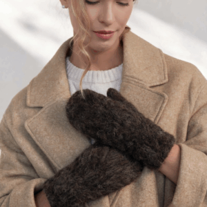 Kumštinės tamsiai rudos 100 proc. šuns vilnos pirštinės, WoolLando