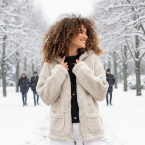 Kreminė ėriukų vilnos striukė su gobtuvu zoya, Zaffiro