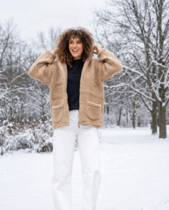 Rusva ėriukų vilnos moteriška striukė su gobtuvu zoya, Zaffiro