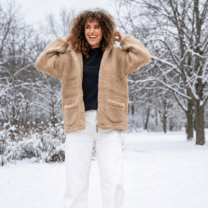 Rusva ėriukų vilnos moteriška striukė su gobtuvu zoya, Zaffiro