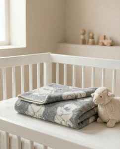 Vaikiškas vilnonis pilkas pledukas MEŠKUTIS