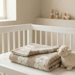 Vaikiškas vilnonis rusvas pledukas MEŠKUTIS