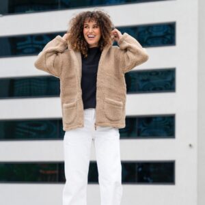 Rusva ėriukų vilnos moteriška striukė su gobtuvu zoya, Zaffiro