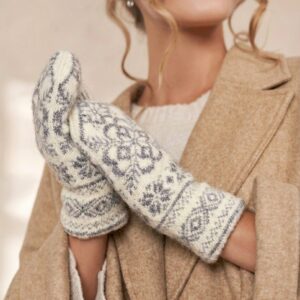 Kumštinės moteriškos merino vilnos baltos pirštinės COCO, WoolLando