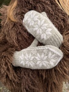 Kumštinės moteriškos merino vilnos baltos pirštinės BALTA ŽIEMA