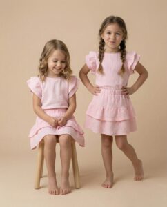 Muslino medvilnės rožinis kostiumėlis PUPA