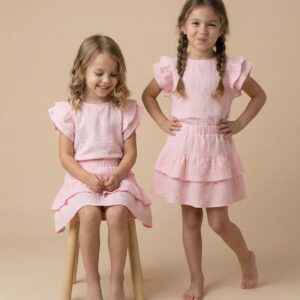 Muslino medvilnės rožinis kostiumėlis PUPA