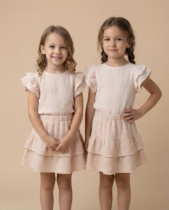 Muslino medvilnės rusvas kostiumėlis PŪKĖ