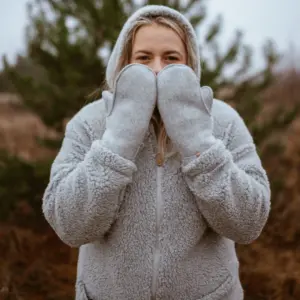 Pilka ėriukų vilnos striukė su gobtuvu zoya unisex, Zaffiro