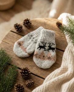 Kumštinės vaikiškos vilnonės pirštinės RUDOLFAS, WoolLando