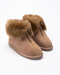 WoolLando moteriški natūralaus kailio atsegami rudi odiniai aulinukai