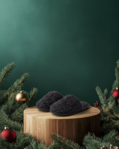 WoolLando natūralios merino vilnos šlepetės BLACK