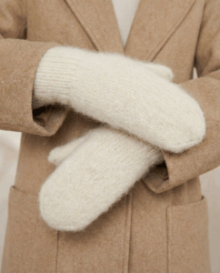 Kumštinės moteriškos baltos angoros vilnos pirštinės LUNA, WoolLando